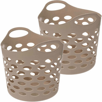 5five Flexibele wasmand/opbergmand - 2x - rond - beige - 28 liter - D40.5 x H38 cm