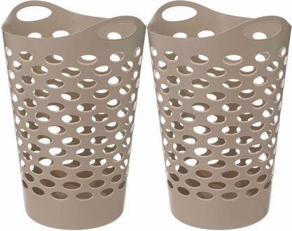 5five Flexibele wasmand/opbergmand - 2x - rond - beige - 60 liter - D41 x H66 cm