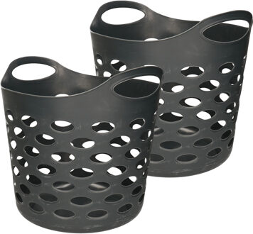 5five Flexibele wasmand/opbergmand - 2x - rond - donkergrijs - 28 liter - D38 x H38 cm