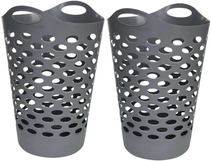 5five Flexibele wasmand/opbergmand - 2x - rond - grijs - 60 liter - D41 x H66 cm