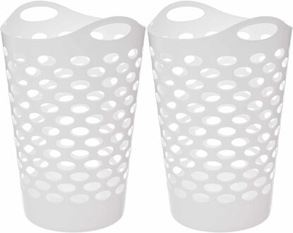 5five Flexibele wasmand/opbergmand - 2x - rond - wit - 75 liter - D41 x H66 cm