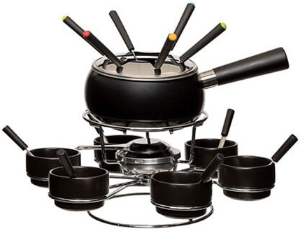 5five Fondueset - 6 personen - zwart - keramiek - draait - chocoladefondue - kaasfondue