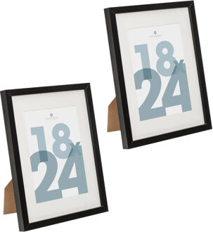 5five Fotolijstje voor een foto van 18 x 24 cm - 2x stuks - zwart - foto frame Manu - modern/strak ontwerp