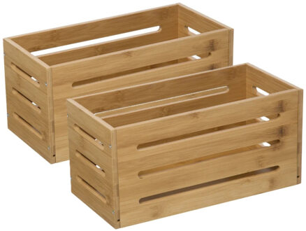 5five Fruitkisten opslagbox - 2x - open structuur - lichtbruin - hout - L31 x B15 x H15 cm - Opbergkisten