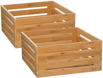 5five Fruitkisten opslagbox - 2x - open structuur - lichtbruin - hout - L31 x B31 x H15 cm - Opbergkisten