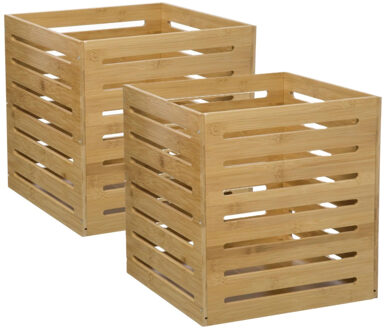 5five Fruitkisten opslagbox - 2x - open structuur - lichtbruin - hout - L31 x B31 x H31 cm - Opbergkisten