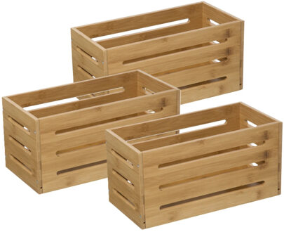 5five Fruitkisten opslagbox - 3x - open structuur - lichtbruin - hout - L31 x B15 x H15 cm - Opbergkisten