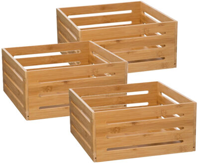 5five Fruitkisten opslagbox - 3x - open structuur - lichtbruin - hout - L31 x B31 x H15 cm - Opbergkisten