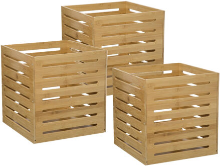 5five Fruitkisten opslagbox - 3x - open structuur - lichtbruin - hout - L31 x B31 x H31 cm - Opbergkisten