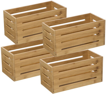 5five Fruitkisten opslagbox - 4x - open structuur - lichtbruin - hout - L31 x B15 x H15 cm