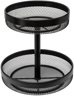 5five Fruitschaal Double Fruit - metaal - D30 x H31 cm - zwart - 2 laags