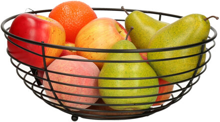 5five Fruitschaal Florence - metaal/acacia hout - D28 x H13 cm - zwart - rond