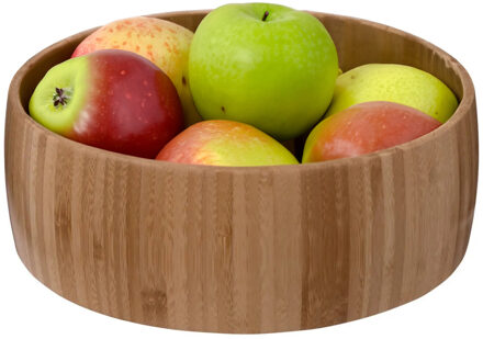 5five Fruitschaal/fruitmand Bali - bamboe hout - D29 x H10 cm - bruin - rond - Fruitschalen