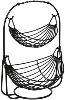 5five Fruitschaal / Fruitmand Marakech - 2 laags - metaal - 34 x 28 x 46 cm - zwart - rond