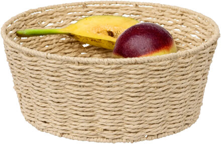 5five Fruitschaal/fruitmand Quito - netaal/touw - D28 x H11 cm - beige - rond - Fruitschalen