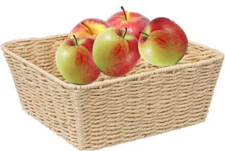 5five Fruitschaal/fruitmand Quito - netaal/touw - L27 x B27 x H11 cm - beige - vierkant - Fruitschalen