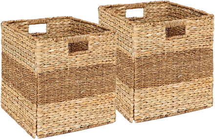 5five gevlochten jute opbergmand met handvaten - 2x - naturel - 38 x 38 x 38 cm