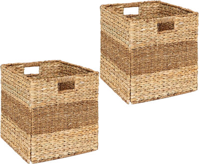 5five gevlochten jute opbergmand met handvaten - 2x - naturel - 38 x 38 x 38 cm