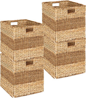 5five gevlochten jute opbergmand met handvaten - 4x - naturel - 38 x 38 x 38 cm