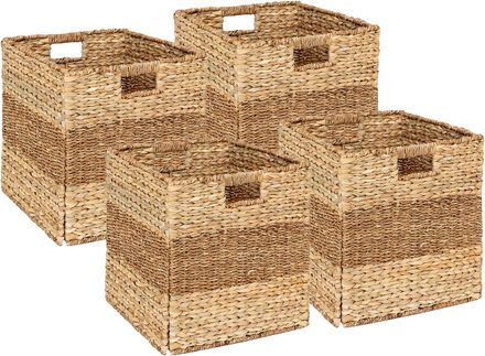 5five gevlochten jute opbergmand met handvaten - 4x - naturel - 38 x 38 x 38 cm