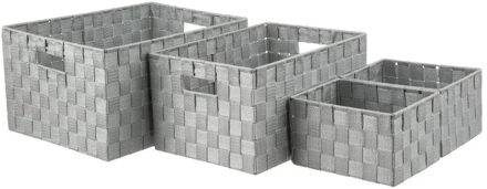 5five Gevlochten opbergmanden - Set van 4 - polyester - grijs - kast-organisers - opbergen