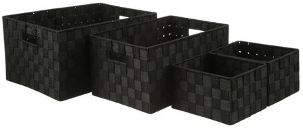 5five Gevlochten opbergmanden - Set van 4 - polyester - zwart - kast-organisers - opbergen