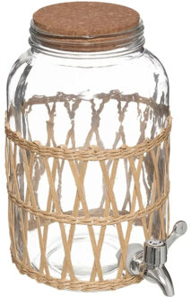 5five Glazen drank dispenser 3,3 liter met metalen kraantje en kurk deksel