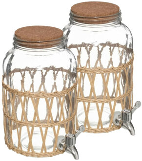 5five Glazen drank dispenser 3,3 liter met metalen kraantje en kurk deksel