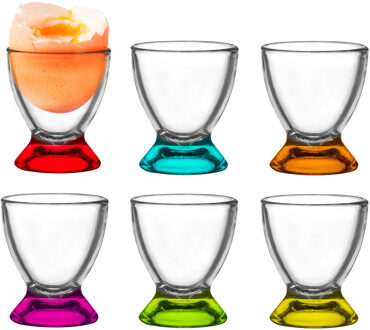 5five glazen Eierdopjes - 12x stuks - glas - transparant/mix kleuren - 6 cm - Ontbijten