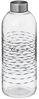 5five Glazen waterfles/drinkfles/sportfles - helder transparant - met RVS dop - 1000 ml