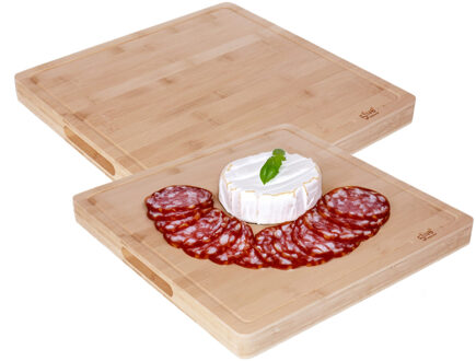 5five Grote snijplank - 2x - vierkant - 37 x 3,5 cm - bamboe hout - serveerplank