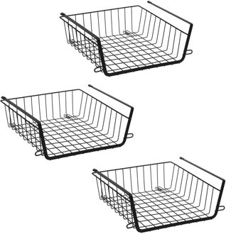 5five Hangmand voor kast - 3x - metaal - 31 x 31 x 12 cm - zwart - kastmandje - opbergers