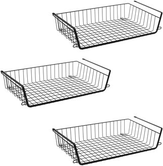 5five Hangmand voor kast - 3x - metaal - 51 x 30 x 11 cm - zwart - kastmandje - opbergers