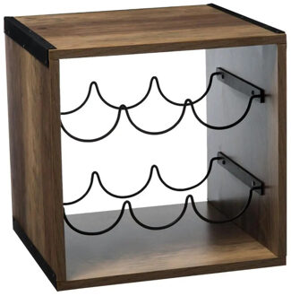 5five Houten flessenrek/wijnrek - voor 6 flessen - 31 x 31 x 31 cm - donkerbruin - Wijnfles houder