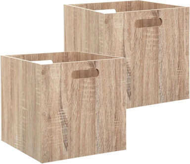 5five Houten kistje/Opbergmand - 2x - hout - 31 x 31 x 31 cm - 29 liter - inklapbaar - Opbergkisten Bruin