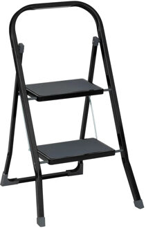 5five Huishoudtrapje - inklapbaar - met 2 treden - metaal - Lengte 81 cm - opstap trapje - zwart