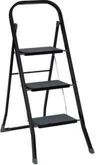 5five Huishoudtrapje - inklapbaar - met 3 treden - metaal - Lengte 105 cm - opstap trapje - zwart