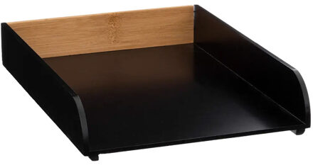 5five Kantoor postbakje/brievenbak - A4 formaat - stapelbaar - zwart - bamboe hout