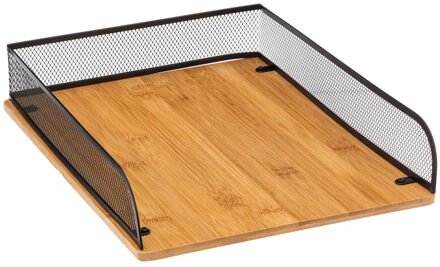 5five Kantoor postbakje/brievenbak A4 formaat - zwart mesh - bamboe hout