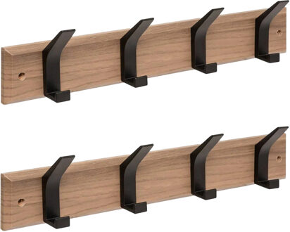 5five Kapstok - 2x - 4 ophang haken - RVS - bruin/zwart - 45 x 10 cm - wandkapstok