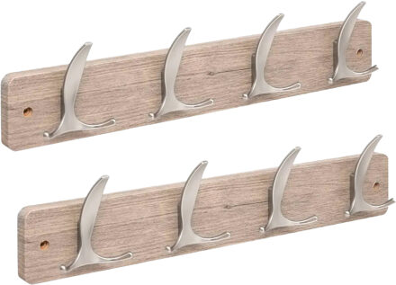5five Kapstok - 2x - 4 ophang haken - RVS - grijs/zilver - 45 x 10 cm - wandkapstok