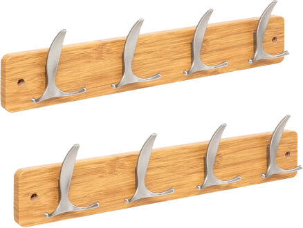 5five Kapstok - 2x - 4 ophang haken - RVS - naturel/zilver - 45 x 10 cm - wandkapstok