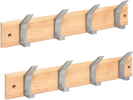 5five Kapstok - 2x - 4 ophang haken - RVS - naturel/zilver - 45 x 10 cm - wandkapstok