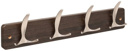 5five Kapstok - 4 ophang haken - RVS - bruin/zilver - 45 x 10 cm - wandkapstok
