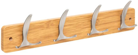 5five Kapstok - 4 ophang haken - RVS - naturel/zilver - 45 x 10 cm - wandkapstok