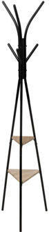 5five Kapstok Pyramid - zwart - metaal/hout - staand - 6 haken op verschillende hoogtes - 175 cm