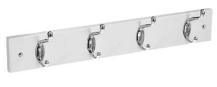 5five Kapstok rek voor wand/muur - wit - 4 ophanghaken/knoppen - MDF/ijzer - 42 x 9 cm