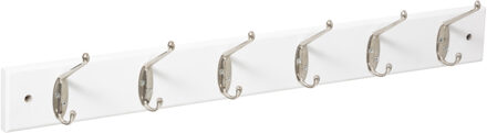 5five Kapstok rek voor wand/muur - wit - 6 ophanghaken/knoppen - MDF/ijzer - 58 x 9 cm