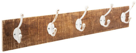 5five Kapstok rek wand/muur - bruin - 5 grote ophanghaken/10 knoppen - Mango hout/Metaal - B74 x H15 cm