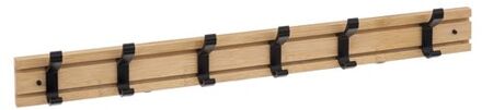 5five Kapstok rek - wand/muur - lichtbruin/zwart - 6x schuifbare haken - Bamboe/ijzer - 60 x 8 cm - Kapstokken